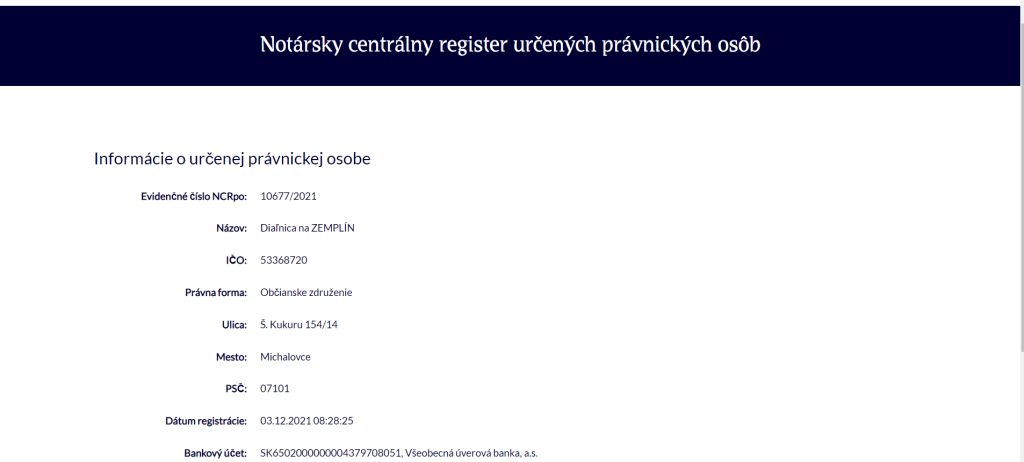 register prijímateľov